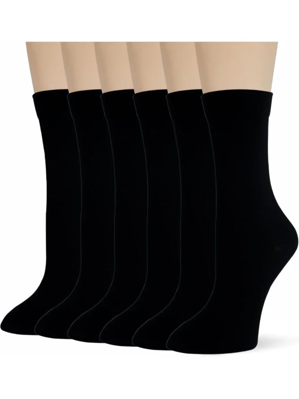 🧦Women's Dark Black 6 Pairs Thin Ladies Soft Cotton High Calf Crew Socks